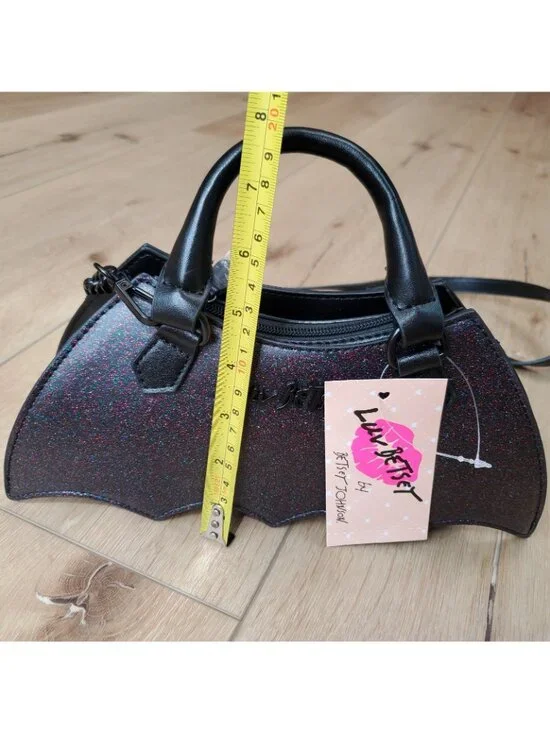 Luv Betsey Johnson Sparkle Bat Crossbody Black Bag Goth Witch Costume Halloween - Picture 6 of 12